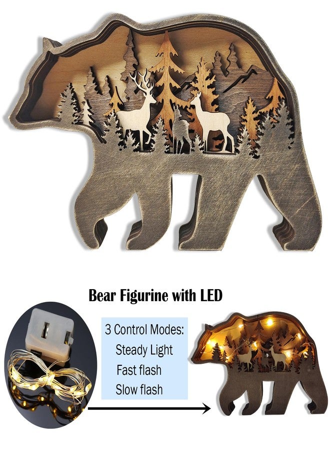 Miyolo Light Up Bear Art Decor Wooden Brown Bear Figurine with LED Home Shelf Desk Decorations Rustic Multi-Layer Bear Crafts - Image 2